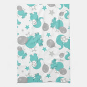 青い象のパターン，かわいい象，星 キッチンタオル (縦)