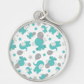 青い象のパターン，かわいい象，星 キーホルダー (正面)