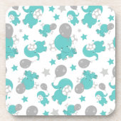 青い象のパターン，かわいい象，星 コースター (正面)