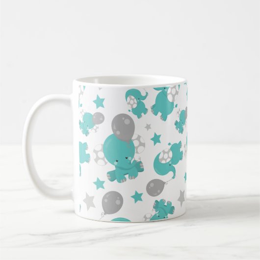 青い象のパターン，かわいい象，星 コーヒーマグカップ (左)