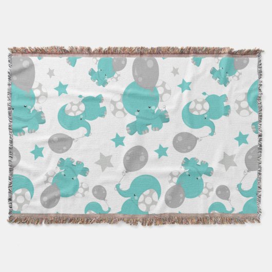 青い象のパターン,かわいい象,星 スローブランケット (正面)