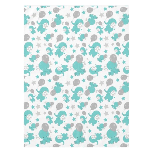 青い象のパターン，かわいい象，星 テーブルクロス (正面)