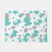 青い象のパターン，かわいい象，星 ドアマット (正面)