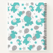 青い象のパターン，かわいい象，星 ノートブック (裏面)