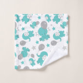 青い象のパターン，かわいい象，星 バスタオルセット (ウォッシュタオル)