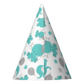 青い象のパターン，かわいい象，星 パーティーハット (裏面)