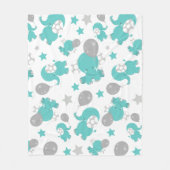 青い象のパターン,かわいい象,星 フリースブランケット (正面)
