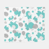 青い象のパターン,かわいい象,星 フリースブランケット (正面(横))