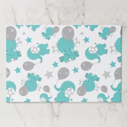 青い象のパターン，かわいい象，星 ペーパーパッド (正面)