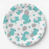 青い象のパターン，かわいい象，星 ペーパープレート (正面)