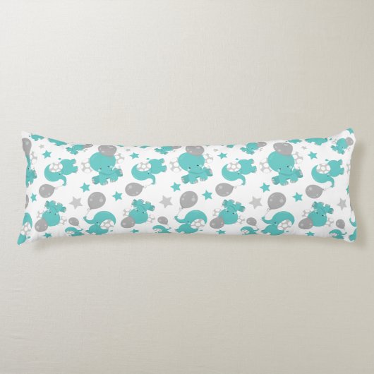 青い象のパターン，かわいい象，星 ボディピロー (正面)