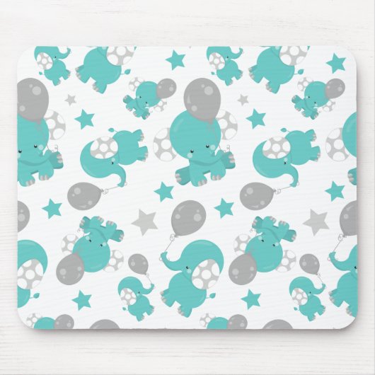 青い象のパターン,かわいい象,星 マウスパッド (正面)