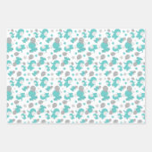 青い象のパターン，かわいい象，星 ラッピングペーパーシート (正面3)