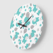 青い象のパターン,かわいい象,星 ラージ壁時計 (傾斜)
