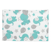 青い象のパターン，かわいい象，星 枕カバー (裏面)