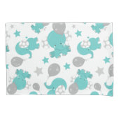 青い象のパターン，かわいい象，星 枕カバー (正面)