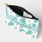 青い象のパターン，星，あなたの名前 アクセサリーポーチ (見開き)