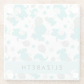 青い象のパターン，星，あなたの名前 ガラスコースター (裏面)