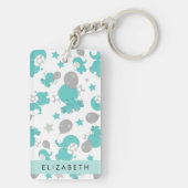 青い象のパターン,星,あなたの名前 キーホルダー (裏面)