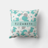 青い象のパターン，星，あなたの名前 クッション (裏面)