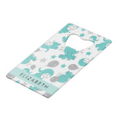 青い象のパターン,星,あなたの名前 クレジットカード栓抜き (正面アングル)