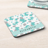 青い象のパターン,星,あなたの名前 コースター (左側)