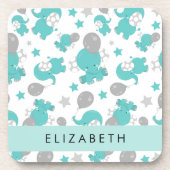 青い象のパターン,星,あなたの名前 コースター (正面)