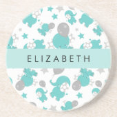 青い象のパターン,星,あなたの名前 コースター (正面)