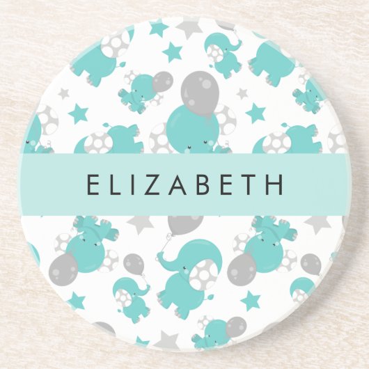 青い象のパターン,星,あなたの名前 コースター (正面)
