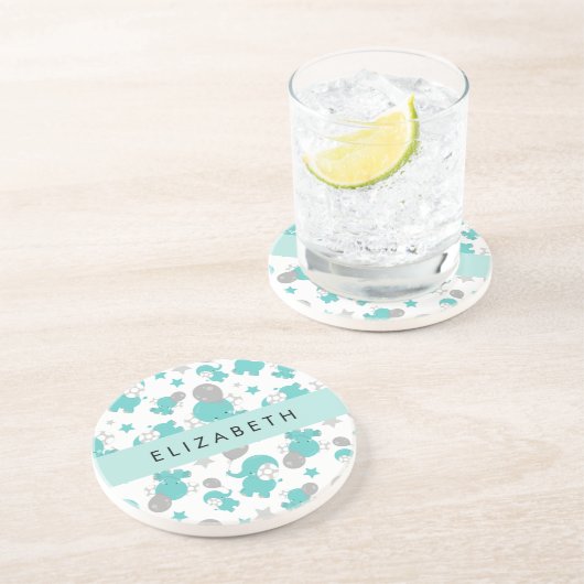 青い象のパターン,星,あなたの名前 コースター (側面)