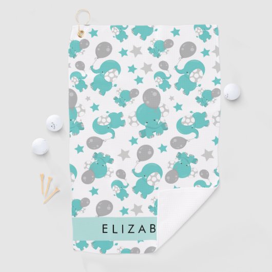 青い象のパターン,星,あなたの名前 ゴルフタオル (インサイチュ)