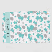 青い象のパターン，星，あなたの名前 ゴルフタオル (横)