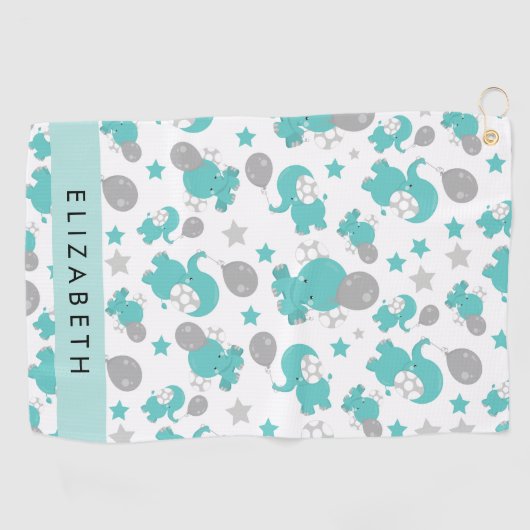 青い象のパターン,星,あなたの名前 ゴルフタオル (横)