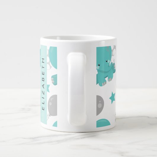 青い象のパターン，星，あなたの名前 ジャンボコーヒーマグカップ (裏面)