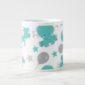 青い象のパターン,星,あなたの名前 ジャンボコーヒーマグカップ (正面)
