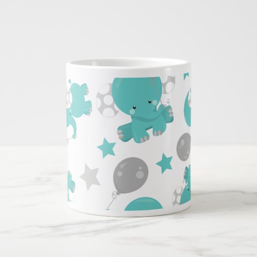 青い象のパターン，星，あなたの名前 ジャンボコーヒーマグカップ (正面)