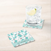 青い象のパターン，星，あなたの名前 スクエアペーパーコースター (インサイチュ)