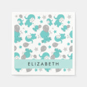 青い象のパターン,星,あなたの名前 スタンダードカクテルナプキン (正面)