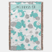 青い象のパターン,星,あなたの名前 スローブランケット (正面縦)