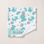 青い象のパターン,星,あなたの名前 バスタオルセット (ウォッシュタオル)