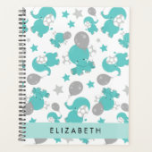 青い象のパターン，星，あなたの名前 プランナー手帳 (正面)