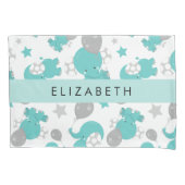 青い象のパターン，星，あなたの名前 枕カバー (正面)