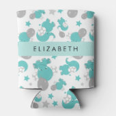 青い象のパターン,星,あなたの名前 缶クーラー (裏面)