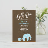 青い象のブラウン モダン WILD ONE 1歳の誕生日 招待状 (スタンド正面)
