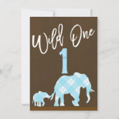 青い象のブラウン モダン WILD ONE 1歳の誕生日 招待状 (裏面)