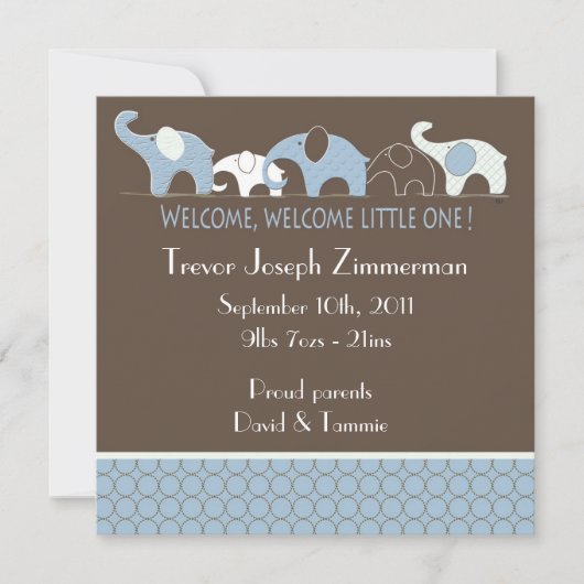 青い象のベビーの発表 案内状 (正面)