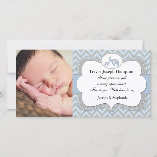青い象のベビーは写真カード感謝していしています サンキューカード (正面)