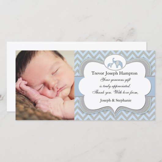 青い象のベビーは写真カード感謝していしています サンキューカード (正面/裏面)