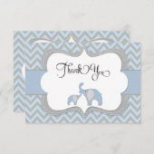 青い象のベビーシャワーのサンキューカード サンキューカード (正面/裏面)