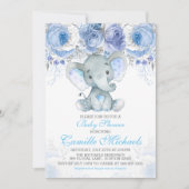 青い象のベビーシャワーの招待 招待状 (正面)
